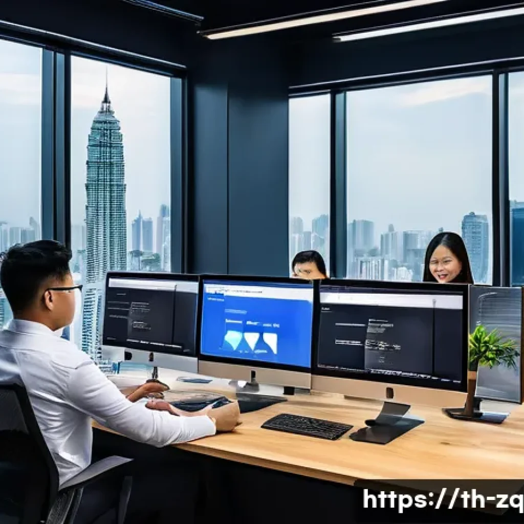 소셜 리스닝 툴을 통한 브랜드 충성도 증진 - A modern Thai office environment with a diverse team of professionals analyzing social media data on...