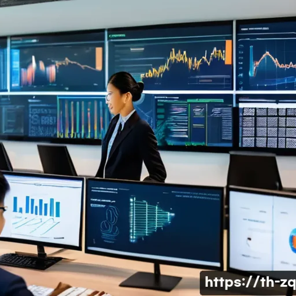 소셜 리스닝 툴의 보안 및 개인정보 보호 - A modern office environment with diverse Thai professionals working collaboratively on data security...