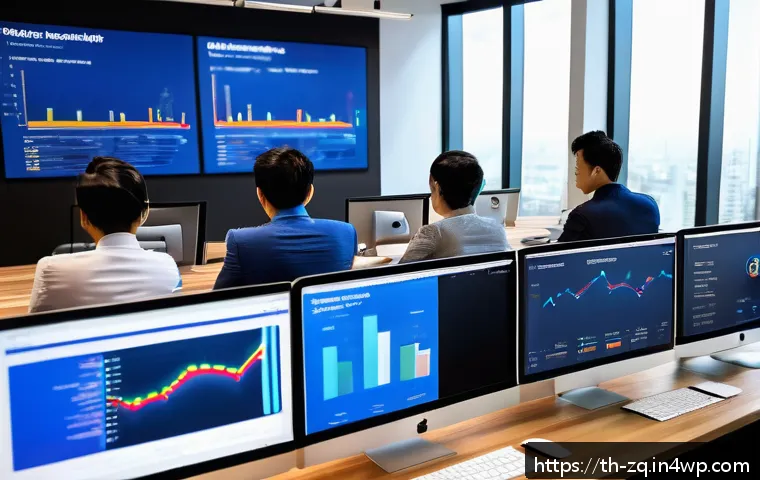 소셜 리스닝 툴로 브랜드 충성도 측정하기 - A modern Thai digital marketing team in a bright, open office, actively analyzing social media data ...