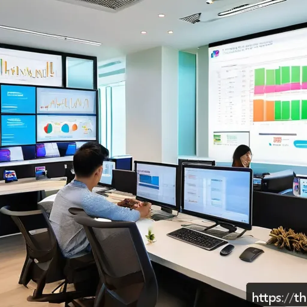 소셜 리스닝 툴의 고객 응대 시스템 - A modern office scene in Bangkok featuring a diverse Thai marketing team actively monitoring real-ti...