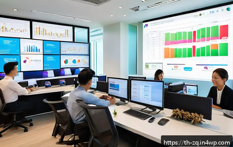 소셜 리스닝 툴의 고객 응대 시스템 - A modern office scene in Bangkok featuring a diverse Thai marketing team actively monitoring real-ti...