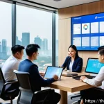 소셜 리스닝 툴과 데이터 분석의 차이점 - A modern Thai business office scene with diverse professionals in smart casual attire collaborating ...